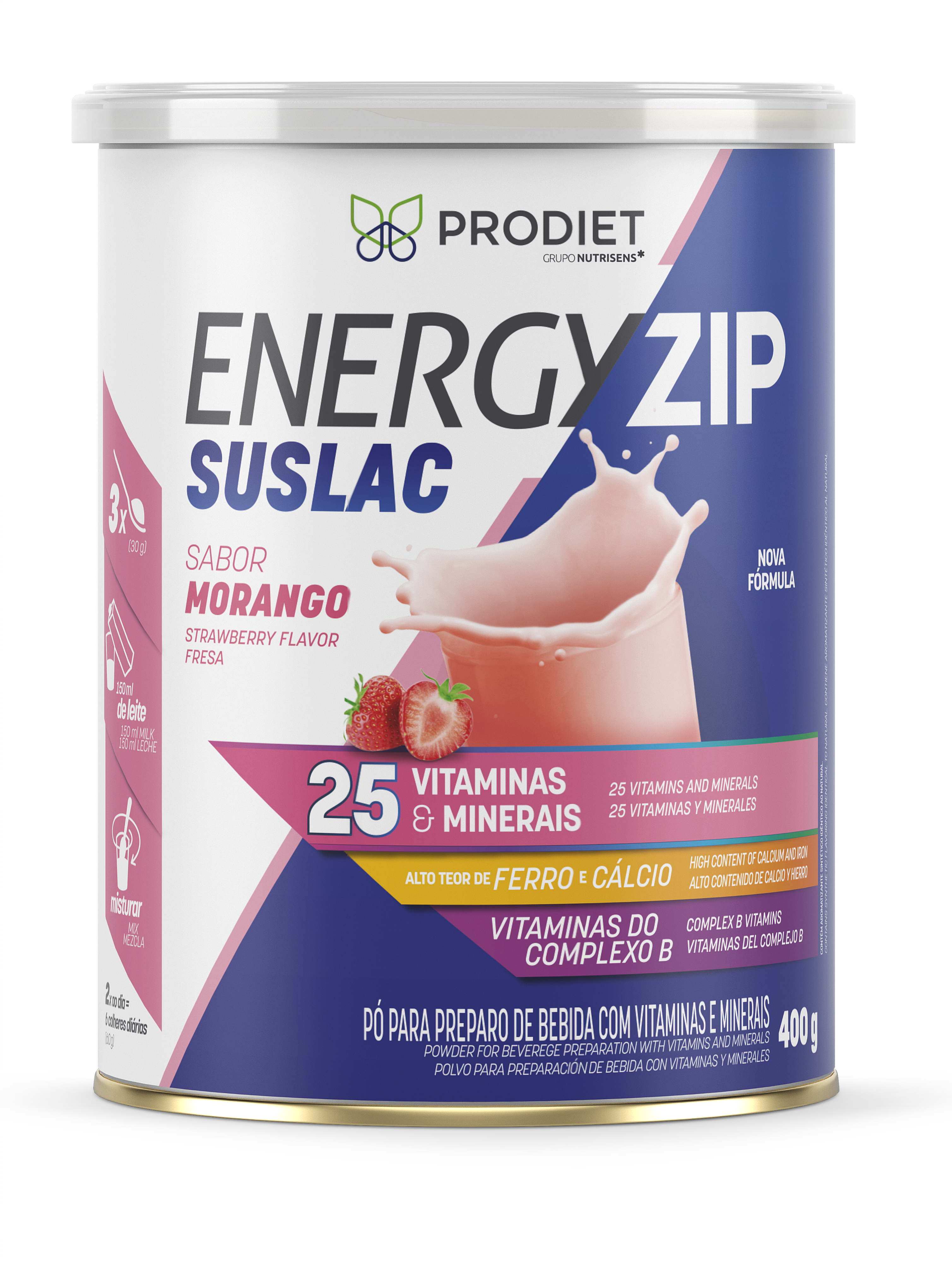 Energyzip Suslac Morango - 400g Prodiet | Nutrii
